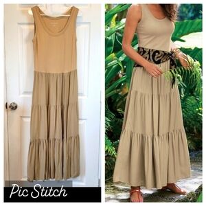 Soft Surroundings Tiered Two-tone Tan Tanktop Maxi Farmhouse Dress Size medium